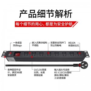 TOWE同为8位pdu基础款 工程安全机柜插排16a PDU电源分配器 国标总控16A IDC机房数据中心PDU排插 8位10A多用孔，EN16/W802K