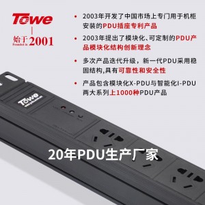 TOWE同为8位pdu基础款 工程安全机柜插排16a PDU电源分配器 国标总控16A IDC机房数据中心PDU排插 8位10A多用孔，EN16/W802K