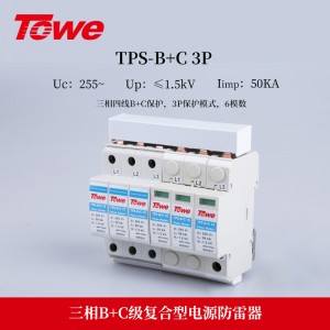 TOWE同为B+C级复合型电源电涌保护器保护低压电气装置免受直接雷击和电涌灾害安装在220/380V单相三相低压供电系统的电网进线处或总配电盘中 TPS B+C 4P/3P+N/3P/2P