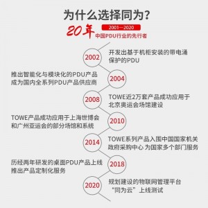 TOWE同为国标16A工业三级防雷PDU安全机柜插座SPD 国标16A专业防雷 1位16A国标孔+7位10A新国标五孔+防雷防浪涌，EN16/G820S