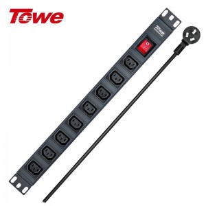 TOWE同为IEC C13 C19工业电源防雷PDU插座 国际通用IEC 10a16a品字尾机柜PDU IEC插孔横装基础款 8位10A IEC C13，EN10/I809K