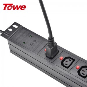 TOWE同为IEC防脱扣工程安全机柜PDU插排 输出IEC C13 C19高可靠性pdu 防脱扣IEC PDU 1位C19防脱扣+7位C13 SPD防雷，EN16/I804S-L