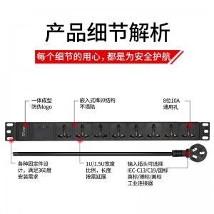 TOWE同为工业三级防雷PDU安全机柜插座SPD防浪涌防电涌防雷击10A机房插座插排插线板 国标10A专业防雷 8位10A多用孔，EN10/W816S