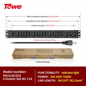 Power Strip，IEC C19 Metal 8 Outlet Mountable Power Strip，Power Strip Heavy Duty