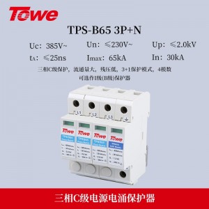 TOWE同为加强型C级65KA压敏型过电压保护器电气装置和设备免遭感应雷击或直接雷击所产生的浪涌危害TPS B65 4P/3P+N/3P/2P/1P+N/1P/NPE