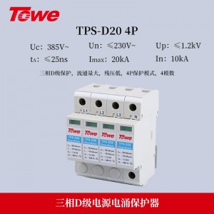 TOWE同为标准型D级电源电涌保护器组合 第三级D级20KA压敏型过电压保护器 单相三相低压配电系统模块化电源电涌保护器 2P/3P/4P工业电源SPD防雷器避雷器浪涌抑制器 TPS D20/NPE